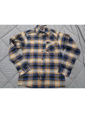 Tru Fit Cotton Flannel Button Down Mens Medium Blue and Yellow Long sleeve